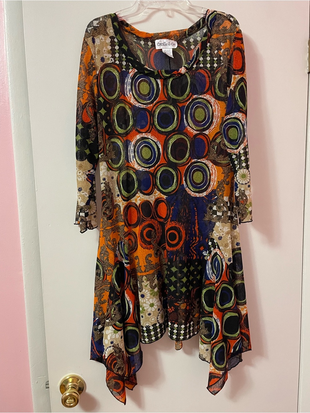 Camille & Co Orange Multi-Color Abstract Circle Tunic Dress
